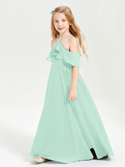 Robes de Demoiselle d'Honneur Junior Longues à Hors de l'Épaule Vert Menthe