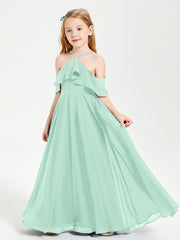 Robes de Demoiselle d'Honneur Junior Longues à Hors de l'Épaule Vert Menthe
