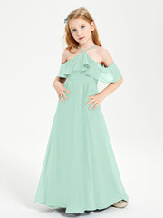 Robes de Demoiselle d'Honneur Junior Longues à Hors de l'Épaule Vert Menthe