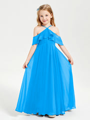 Robes de Demoiselle d'Honneur Junior Longues à Hors de l'Épaule Bleu Océan