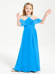 Robes de Demoiselle d'Honneur Junior Longues à Hors de l'Épaule Bleu Océan