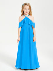 Robes de Demoiselle d'Honneur Junior Longues à Hors de l'Épaule Bleu Océan