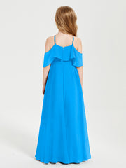 Robes de Demoiselle d'Honneur Junior Longues à Hors de l'Épaule Bleu Océan