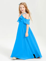 Robes de Demoiselle d'Honneur Junior Longues à Hors de l'Épaule Bleu Océan