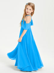 Robes de Demoiselle d'Honneur Junior Longues à Hors de l'Épaule Bleu Océan
