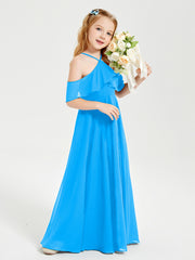 Robes de Demoiselle d'Honneur Junior Longues à Hors de l'Épaule Bleu Océan