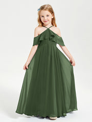 Robes de Demoiselle d'Honneur Junior Longues à Hors de l'Épaule Olive Verte