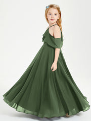 Robes de Demoiselle d'Honneur Junior Longues à Hors de l'Épaule Olive Verte