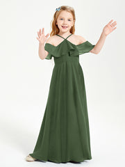 Robes de Demoiselle d'Honneur Junior Longues à Hors de l'Épaule Olive Verte
