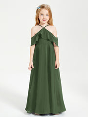 Robes de Demoiselle d'Honneur Junior Longues à Hors de l'Épaule Olive Verte
