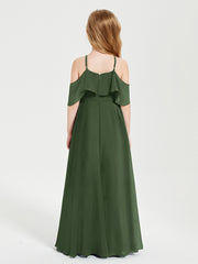 Robes de Demoiselle d'Honneur Junior Longues à Hors de l'Épaule Olive Verte