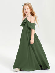Robes de Demoiselle d'Honneur Junior Longues à Hors de l'Épaule Olive Verte