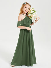 Robes de Demoiselle d'Honneur Junior Longues à Hors de l'Épaule Olive Verte