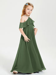 Robes de Demoiselle d'Honneur Junior Longues à Hors de l'Épaule Olive Verte