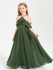 Robes de Demoiselle d'Honneur Junior Longues à Hors de l'Épaule Olive Verte