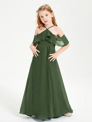 Robes de Demoiselle d'Honneur Junior Longues à Hors de l'Épaule Olive Verte