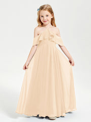 Robes de Demoiselle d'Honneur Junior Longues à Hors de l'Épaule Pêche