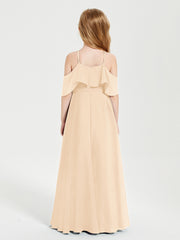 Robes de Demoiselle d'Honneur Junior Longues à Hors de l'Épaule Pêche