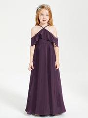 Robes de Demoiselle d'Honneur Junior Longues à Hors de l'Épaule Plum