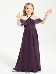 Robes de Demoiselle d'Honneur Junior Longues à Hors de l'Épaule Plum
