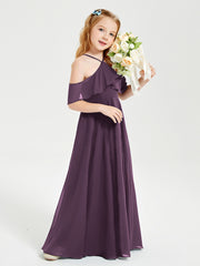 Robes de Demoiselle d'Honneur Junior Longues à Hors de l'Épaule Plum
