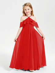 Robes de Demoiselle d'Honneur Junior Longues à Hors de l'Épaule Rouge