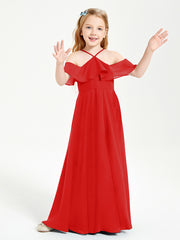 Robes de Demoiselle d'Honneur Junior Longues à Hors de l'Épaule Rouge