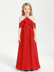 Robes de Demoiselle d'Honneur Junior Longues à Hors de l'Épaule Rouge