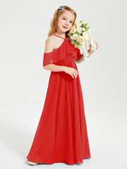 Robes de Demoiselle d'Honneur Junior Longues à Hors de l'Épaule Rouge