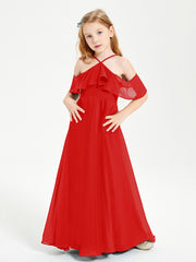 Robes de Demoiselle d'Honneur Junior Longues à Hors de l'Épaule Rouge
