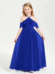 Robes de Demoiselle d'Honneur Junior Longues à Hors de l'Épaule Bleu Royale