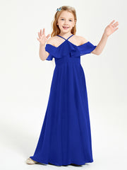Robes de Demoiselle d'Honneur Junior Longues à Hors de l'Épaule Bleu Royale