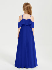 Robes de Demoiselle d'Honneur Junior Longues à Hors de l'Épaule Bleu Royale