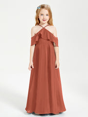 Robes de Demoiselle d'Honneur Junior Longues à Hors de l'Épaule Rouille