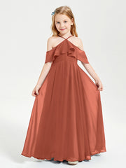 Robes de Demoiselle d'Honneur Junior Longues à Hors de l'Épaule Rouille