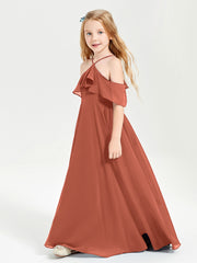 Robes de Demoiselle d'Honneur Junior Longues à Hors de l'Épaule Rouille