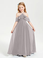 Robes de Demoiselle d'Honneur Junior Longues à Hors de l'Épaule Argent