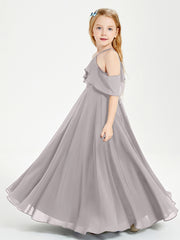 Robes de Demoiselle d'Honneur Junior Longues à Hors de l'Épaule Argent
