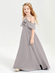 Robes de Demoiselle d'Honneur Junior Longues à Hors de l'Épaule Argent