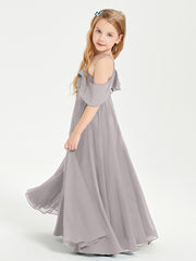 Robes de Demoiselle d'Honneur Junior Longues à Hors de l'Épaule Argent