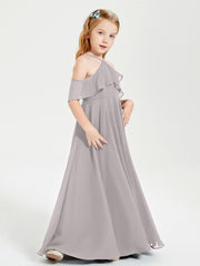 Robes de Demoiselle d'Honneur Junior Longues à Hors de l'Épaule Argent