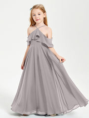 Robes de Demoiselle d'Honneur Junior Longues à Hors de l'Épaule Argent