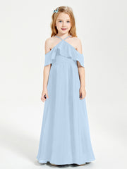 Robes de Demoiselle d'Honneur Junior Longues à Hors de l'Épaule Bleu Ciel
