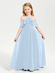 Robes de Demoiselle d'Honneur Junior Longues à Hors de l'Épaule Bleu Ciel