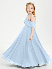 Robes de Demoiselle d'Honneur Junior Longues à Hors de l'Épaule Bleu Ciel