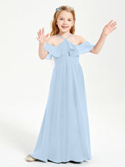 Robes de Demoiselle d'Honneur Junior Longues à Hors de l'Épaule Bleu Ciel