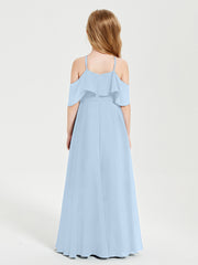 Robes de Demoiselle d'Honneur Junior Longues à Hors de l'Épaule Bleu Ciel