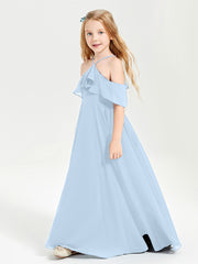 Robes de Demoiselle d'Honneur Junior Longues à Hors de l'Épaule Bleu Ciel