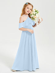 Robes de Demoiselle d'Honneur Junior Longues à Hors de l'Épaule Bleu Ciel