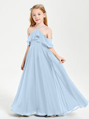 Robes de Demoiselle d'Honneur Junior Longues à Hors de l'Épaule Bleu Ciel